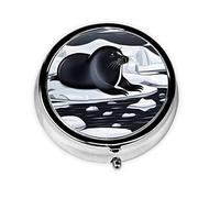 WBQLSL Round Mini Pill Box, 3 partitions, Portable Pill Box, can be Put into Wallet, Pocket, Light and Convenient Seals on ice Pattern