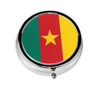 WBQLSL Round Mini Pill Box, 3 partitions, Portable Pill Box, can be Put into Wallet, Pocket, Light and Convenient Flag of Cameroon Pattern
