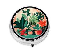 WBQLSL Round Mini Pill Box, 3 partitions, Portable Pill Box, can be Put into Wallet, Pocket, Light and Convenient Indoor Potted Green Plants Pattern
