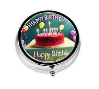 WBQLSL Round Mini Pill Box, 3 partitions, Portable Pill Box, can be Put into Wallet, Pocket, Light and Convenient Happy Birthday Beautiful Pattern