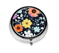 WBQLSL Round Mini Pill Box, 3 partitions, Portable Pill Box, can be Put into Wallet, Pocket, Light and Convenient Beautiful Colourful Flowers Pattern