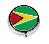 WBQLSL Round Mini Pill Box, 3 partitions, Portable Pill Box, can be Put into Wallet, Pocket, Light and Convenient Flag of Guyana Pattern
