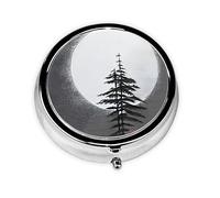 WBQLSL Round Mini Pill Box, 3 partitions, Portable Pill Box, can be Put into Wallet, Pocket, Light and Convenient Moon Pine Tree Pattern