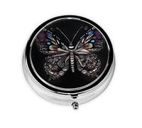 WBQLSL Round Mini Pill Box, 3 partitions, Portable Pill Box, can be Put into Wallet, Pocket, Light and Convenient Science Butterfly Pattern