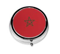 WBQLSL Round Mini Pill Box, 3 partitions, Portable Pill Box, can be Put into Wallet, Pocket, Light and Convenient Flag of Morocco Pattern