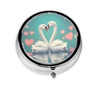 WBQLSL Round Mini Pill Box, 3 partitions, Portable Pill Box, can be Put into Wallet, Pocket, Light and Convenient The swan in Love Pattern