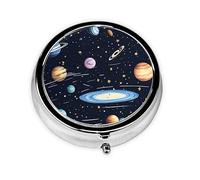 WBQLSL Round Mini Pill Box, 3 partitions, Portable Pill Box, can be Put into Wallet, Pocket, Light and Convenient The Solar Family Pattern