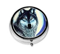 WBQLSL Round Mini Pill Box, 3 partitions, Portable Pill Box, can be Put into Wallet, Pocket, Light and Convenient Wolf Under Moon Pattern