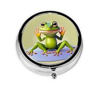 WBQLSL Round Mini Pill Box, 3 partitions, Portable Pill Box, can be Put into Wallet, Pocket, Light and Convenient The Funny Frog Doing Yoga Pattern