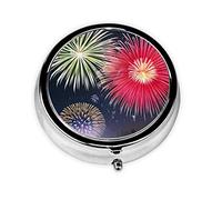 WBQLSL Round Mini Pill Box, 3 partitions, Portable Pill Box, can be Put into Wallet, Pocket, Light and Convenient Splendid Fireworks Pattern