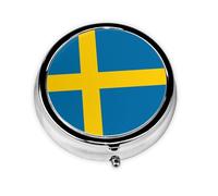 WBQLSL Round Mini Pill Box, 3 partitions, Portable Pill Box, can be Put into Wallet, Pocket, Light and Convenient Swedish Flag Pattern