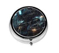 WBQLSL Round Mini Pill Box, 3 partitions, Portable Pill Box, can be Put into Wallet, Pocket, Light and Convenient Future Robot Pattern