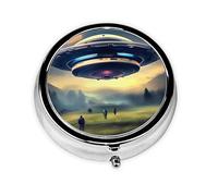 WBQLSL Round Mini Pill Box, 3 partitions, Portable Pill Box, can be Put into Wallet, Pocket, Light and Convenient UFO Landing Pattern