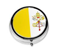 WBQLSL Round Mini Pill Box, 3 partitions, Portable Pill Box, can be Put into Wallet, Pocket, Light and Convenient Vatican Flag Pattern