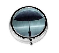 WBQLSL Round Mini Pill Box, 3 partitions, Portable Pill Box, can be Put into Wallet, Pocket, Light and Convenient Black Umbrella in The rain Pattern
