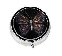 WBQLSL Round Mini Pill Box, 3 partitions, Portable Pill Box, can be Put into Wallet, Pocket, Light and Convenient Mystery Butterfly Pattern