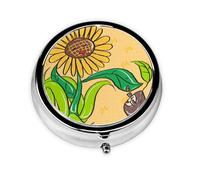 WBQLSL Round Mini Pill Box, 3 partitions, Portable Pill Box, can be Put into Wallet, Pocket, Light and Convenient Sunflower Seeds and Sunflowers Pattern