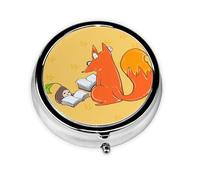 WBQLSL Round Mini Pill Box, 3 partitions, Portable Pill Box, can be Put into Wallet, Pocket, Light and Convenient Sunflower Seeds and Foxes Pattern
