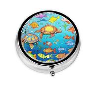 WBQLSL Round Mini Pill Box, 3 partitions, Portable Pill Box, can be Put into Wallet, Pocket, Light and Convenient Turtle and Fish Pattern