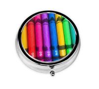 WBQLSL Round Mini Pill Box, 3 partitions, Portable Pill Box, can be Put into Wallet, Pocket, Light and Convenient Colored Crayons Pattern