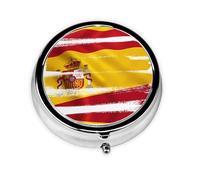 WBQLSL Round Mini Pill Box, 3 partitions, Portable Pill Box, can be Put into Wallet, Pocket, Light and Convenient Spain Flag Pattern