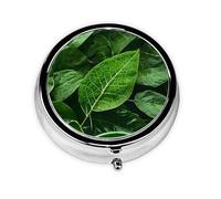 WBQLSL Round Mini Pill Box, 3 partitions, Portable Pill Box, can be Put into Wallet, Pocket, Light and Convenient Green Leaf Nature Pattern