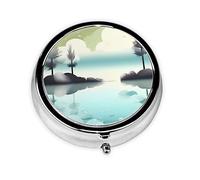 WBQLSL Round Mini Pill Box, 3 partitions, Portable Pill Box, can be Put into Wallet, Pocket, Light and Convenient Tranquil Lakes Pattern