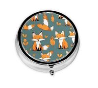 WBQLSL Round Mini Pill Box, 3 partitions, Portable Pill Box, can be Put into Wallet, Pocket, Light and Convenient Yellow Fox Pattern