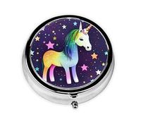 WBQLSL Round Mini Pill Box, 3 partitions, Portable Pill Box, can be Put into Wallet, Pocket, Light and Convenient One-Horse Star Pattern