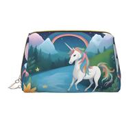 WBQLSL running unicorns Leather makeup bag, portable large-capacity makeup storage bag, carry-on travel with pocket makeup bag