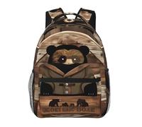 WBQLSL Rustic Lodge Bear Lightweight travel backpack suitable for hiking, business trips, camping, fitness, school, university, and other occasions, featuring a multi-pocket design.