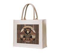 WBQLSL Rustic Lodge Bear Printed Canvas Tote | Lightweight Storage Bag Perfect for the Beach, Picnics, and Everyday Shopping