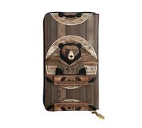 WBQLSL Rustic Lodge Bear Printed Small Leather Clutch - 7.5x4.1 inch Wallet