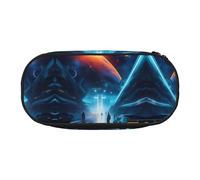 WBQLSL Science Fiction Future Printed stationery storage bag - multi-grid layered pencil case portable student pencil bag