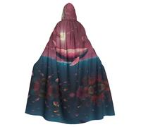 WBQLSL sea dream nuclear whale Halloween cape masquerade hooded cape rave party costume (length 147 cm/hood height 38 cm)