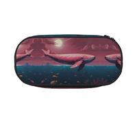 WBQLSL sea dream nuclear whale Printed stationery storage bag - multi-grid layered pencil case portable student pencil bag
