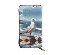 WBQLSL Seagull Stylish leather wallet, 7.48 x 4.13 inch long zippered coin purse, convenient travel cash wallet