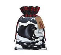 WBQLSL Seals on ice Gift drawstring bag, Christmas party supplies decoration bag, Christmas burlap gift bag 8.3 * 11.8 inches