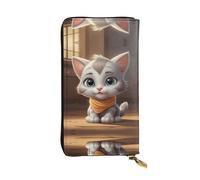WBQLSL shy kitten Stylish leather wallet, 7.48 x 4.13 inch long zippered coin purse, convenient travel cash wallet