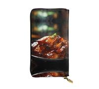 WBQLSL Simmer Fried Meat Printed Small Leather Clutch - 7.5x4.1 inch Wallet
