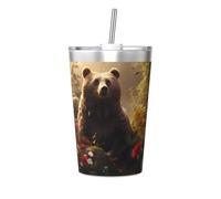 WBQLSL Simple Bear Insulated Straw Cup Ideal for Gym use or Carrying on The go