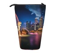 WBQLSL Singapore Fishtail Lion Printed Retractable Pencil case, Perfect for Makeup, Stationery, or a Coin Purse.