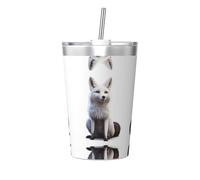 WBQLSL Sitting fox Stainless steel travel bottle with straw water bottle to store hot and cold drinks, handheld cup cone straw.