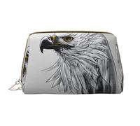 WBQLSL Sketching an eagle Leather makeup bag, portable large-capacity makeup storage bag, carry-on travel with pocket makeup bag