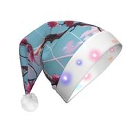 WBQLSL Small pink flowers LED Light Santa Hat,Unisex Christmas New Year Adult Hat, Plush New Year Christmas Party Gift