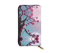 WBQLSL Small pink flowers Zipper leather wallet, 7.5 * 4.1 inch long clutch bag, multiple compartments and large capacity, a good gift for friends