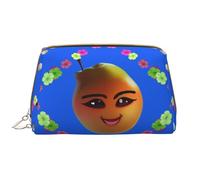 WBQLSL Smiley Yellow Pear Leather makeup bag, portable large-capacity makeup storage bag, carry-on travel with pocket makeup bag