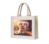 WBQLSL Smiling Puppy Printed Canvas Tote | Lightweight Storage Bag Perfect for the Beach, Picnics, and Everyday Shopping