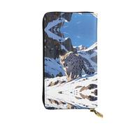 WBQLSL Snow Leopard Hunting Stylish leather wallet, 7.48 x 4.13 inch long zippered coin purse, convenient travel cash wallet
