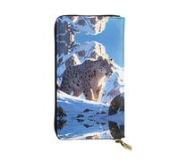 WBQLSL snow leopard Stylish leather wallet, 7.48 x 4.13 inch long zippered coin purse, convenient travel cash wallet
